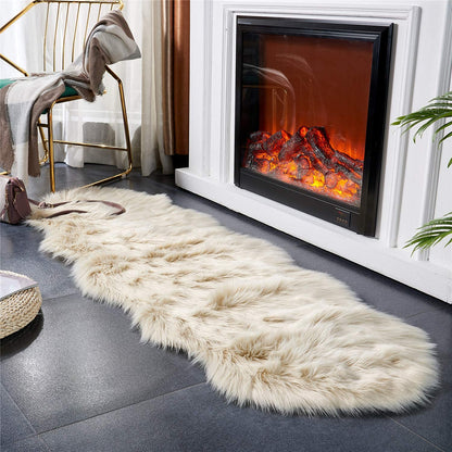 Cozy Comfort: Luxurious Beige Faux Fur Shag Rug & Chair Cover