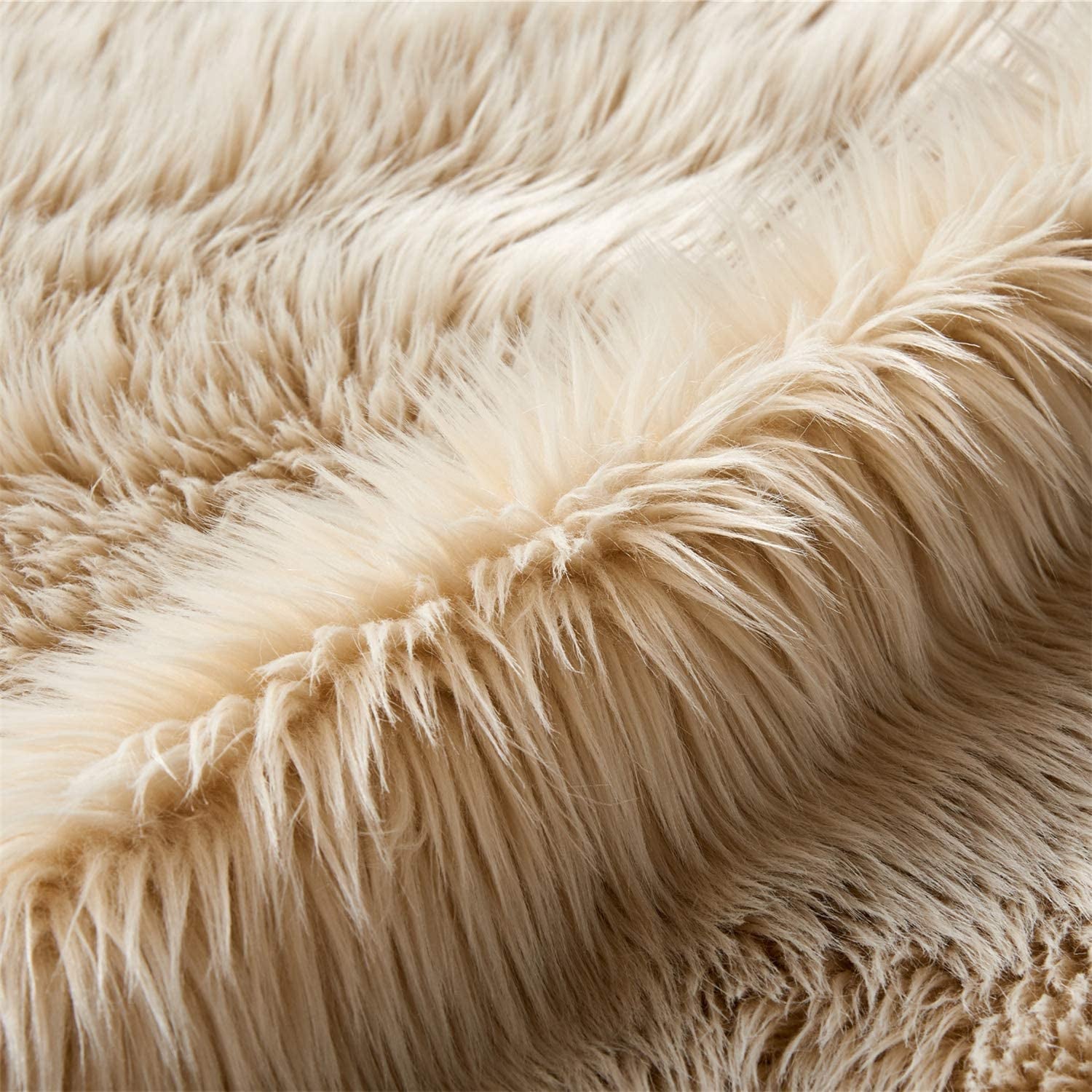 Cozy Comfort: Luxurious Beige Faux Fur Shag Rug & Chair Cover