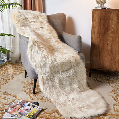 Cozy Comfort: Luxurious Beige Faux Fur Shag Rug & Chair Cover